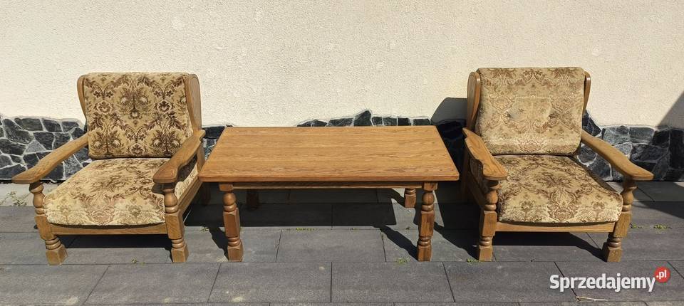 Komplet wypoczynkowy 2 fotele drewniane stolik 54cm małopolskie Pleśna