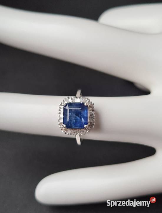 Pierścionek srebro rodowane 925 szafir diamenty Otwock sprzedam