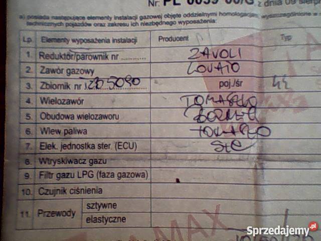 instalacja lpg Rok produkcji 2012 Układ paliwowy Świdnik