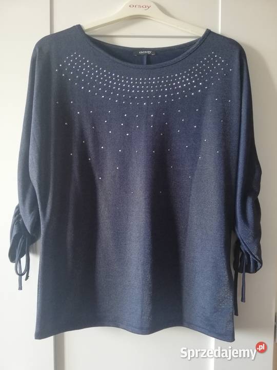 Mieniąca bluzka wiskozowa z dżetami łódka granat Rozmiar 36(S) Warszawa