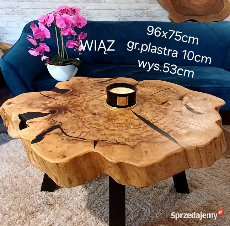 Stolik kawowy 96x75 live edge plaster drewna Śrem