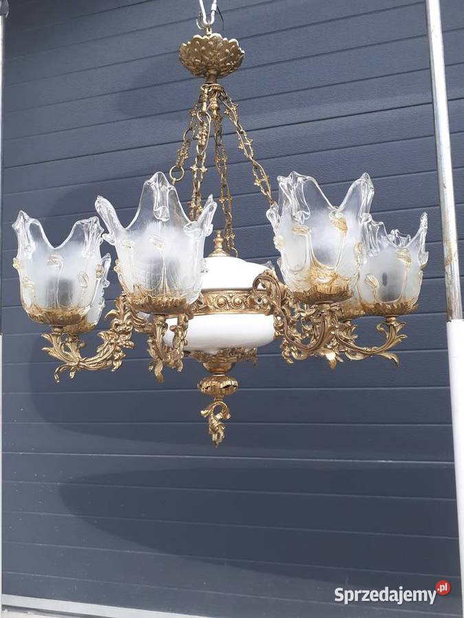 Piękny pałacowy mosiężny ŻYRANDOL z porcelaną 8 śląskie Blachownia