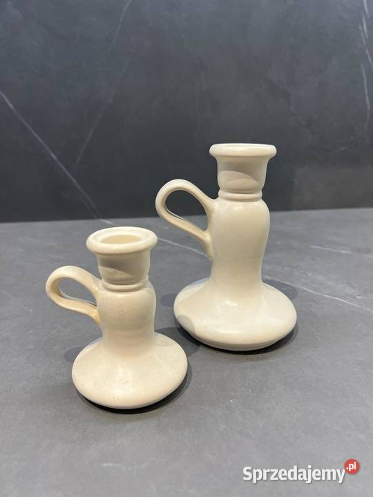 Komplet dwóch ŚWIECZNIKÓW z ceramiki kremowej Lublin