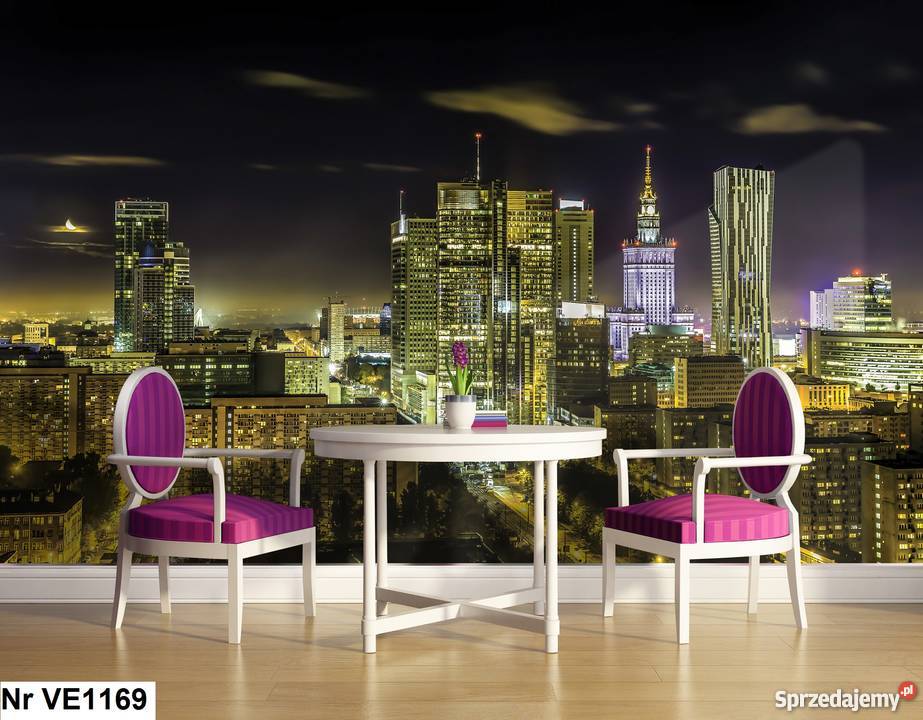 Tapeta fototapeta Warszawa nocą miasto nocą Leszno