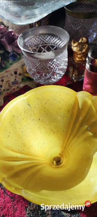 Duży puchar szkło kanelowane Wiedeń żółty dolnośląskie Wrocław