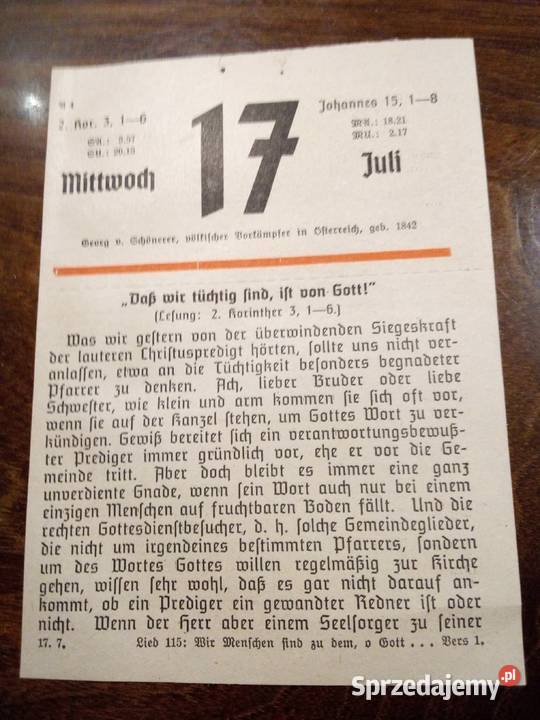 Stare niemieckie kartki z kalendarza śląskie sprzedam