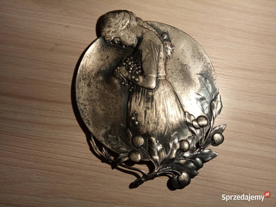 Secesja unikatowa piękna plakieta Wiśnie WMF Kraków