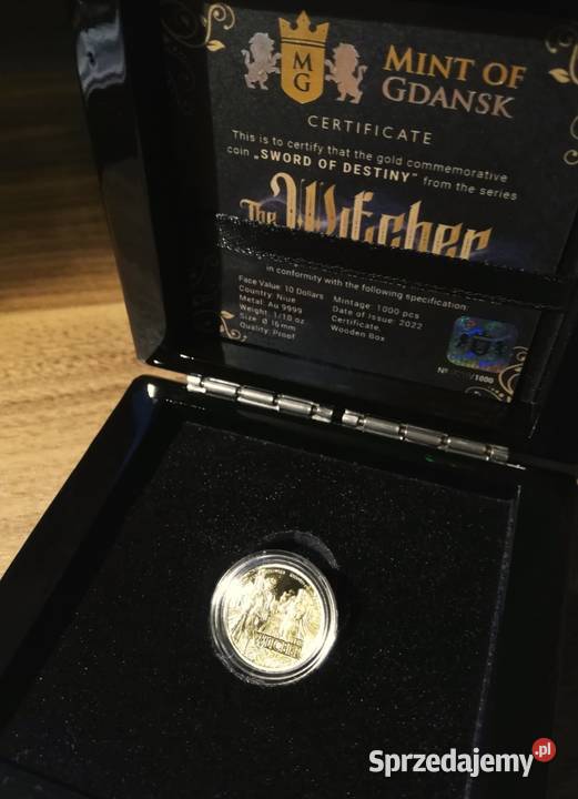 WIEDŹMIN WITCHER Złota moneta MIECZ Numizmatyka