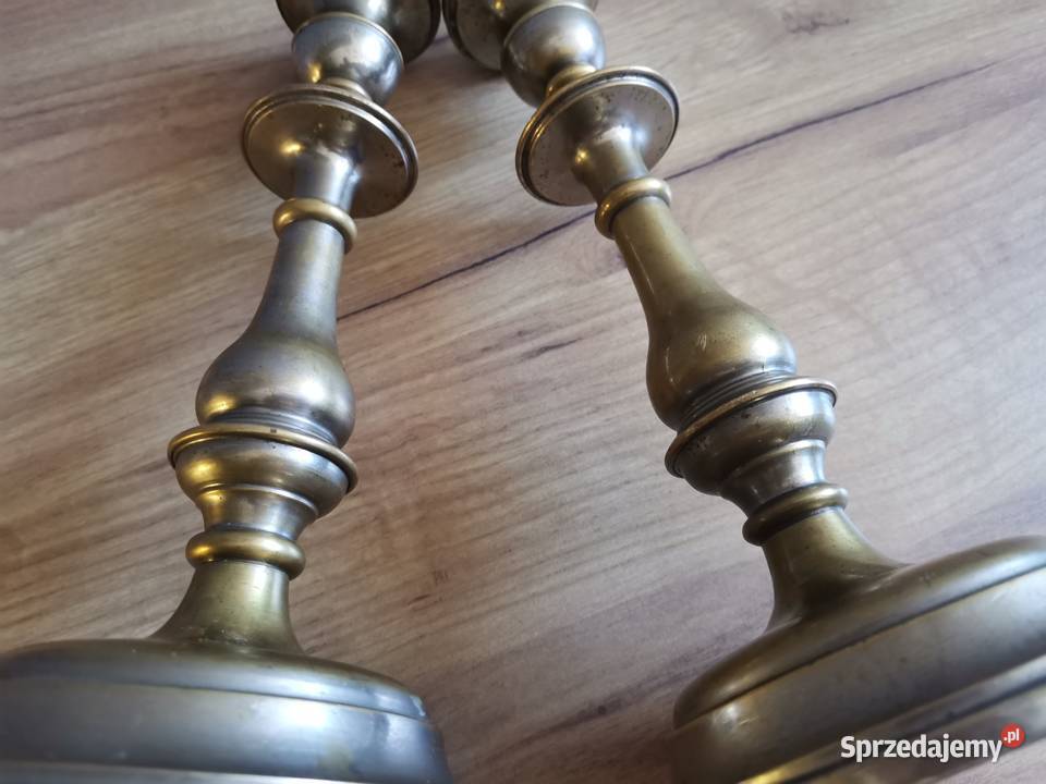 Stare mosiężne posrebrzane świeczniki 2 sztuki Siemianowice Śląskie