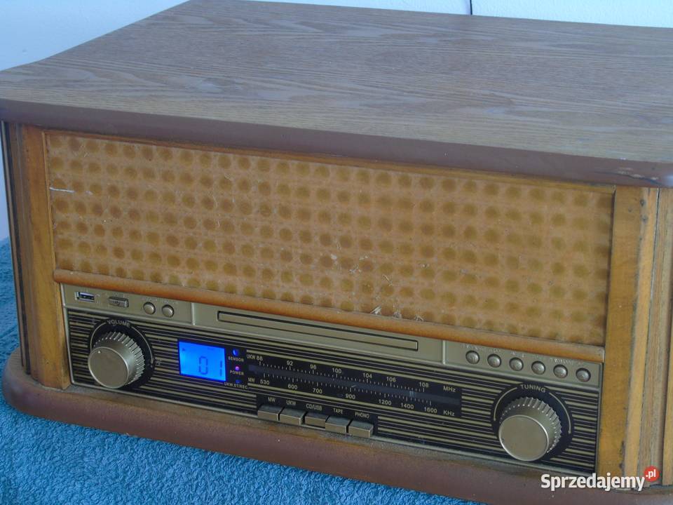 Retro Gramofon z radiem CD USB i magnetofonem i