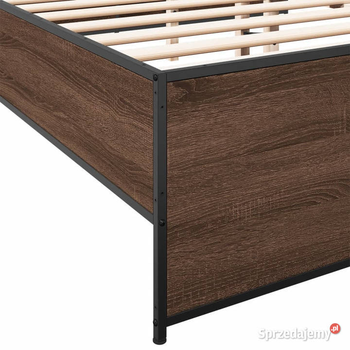 Rama łóżka brązowy dąb materiał drewnopochodny Łóżka Meble