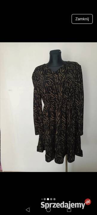 Sukienka z baskinką wzór paski zebry jesień czarny Spódnice i sukienki Krosno
