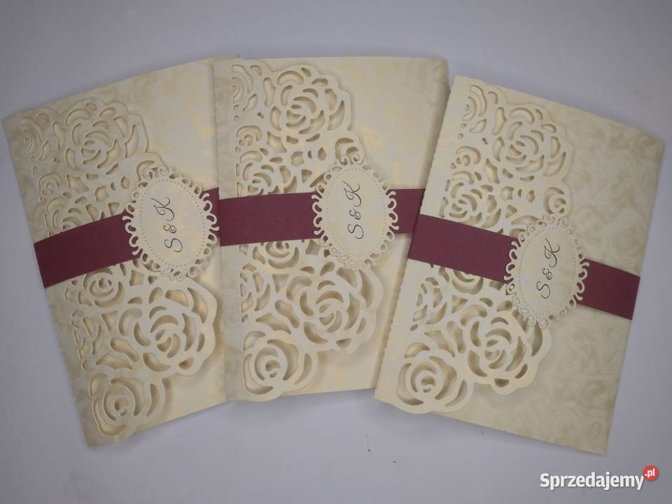 Zaproszenia ślubne ażur kopertowe burgund bordo podkarpackie Jarosław