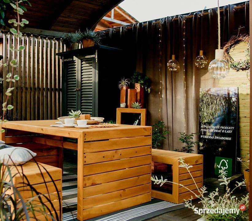 Meble ogrodowe drewniane tarasowe zestaw kawowy Zestawy mebli ogrodowych Kalety