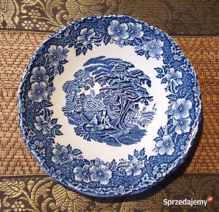 Porcelana angielska 5 spodeczków Woodland odcienie błękitu Warszawa