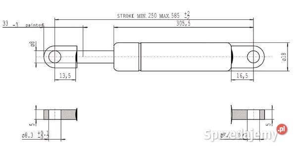 Sprężyna gazowa L585 mm 150N Stabilus CA094935 Kamionna