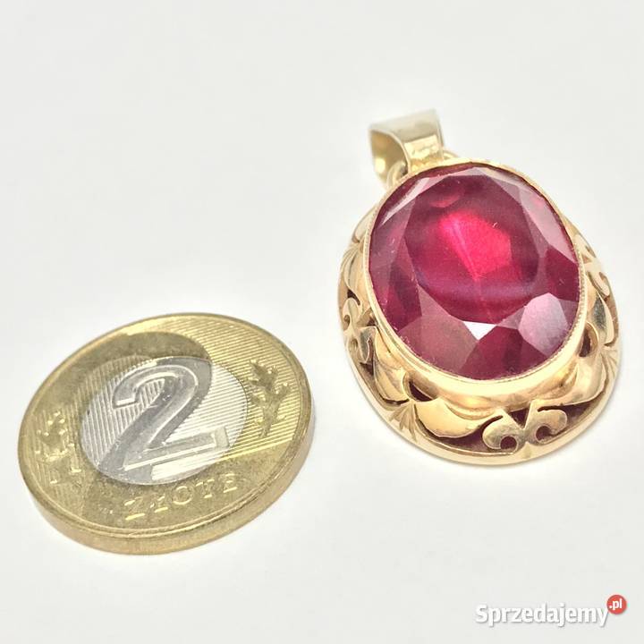 Złoty WISIOREK z rubinem 585 14K cudowny WIELKI złoto Wisiorki