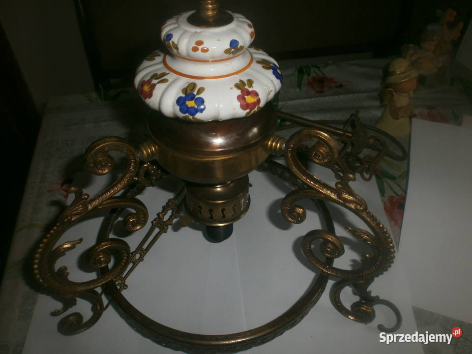 żyrandol mosiężny porcelana Dom i Ogród Zielona Góra