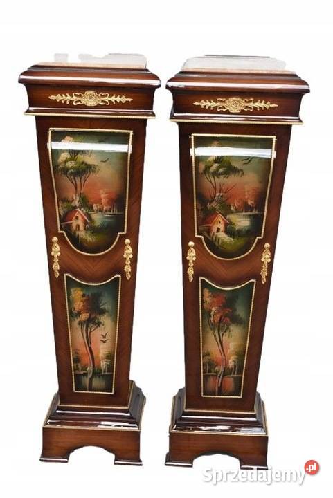Dwa Postumenty Intarsjowane z Malunkami Kolumny Kraków