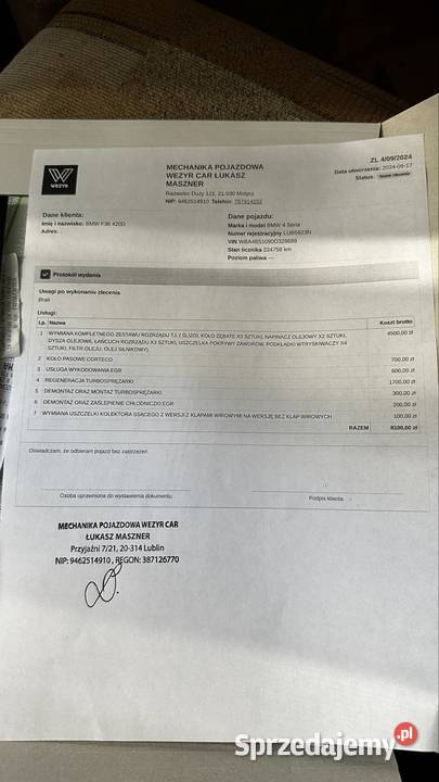 BMW F36 420d Mpakiet oryginalny lakier Nowy światła do jazdy dziennej Lublin