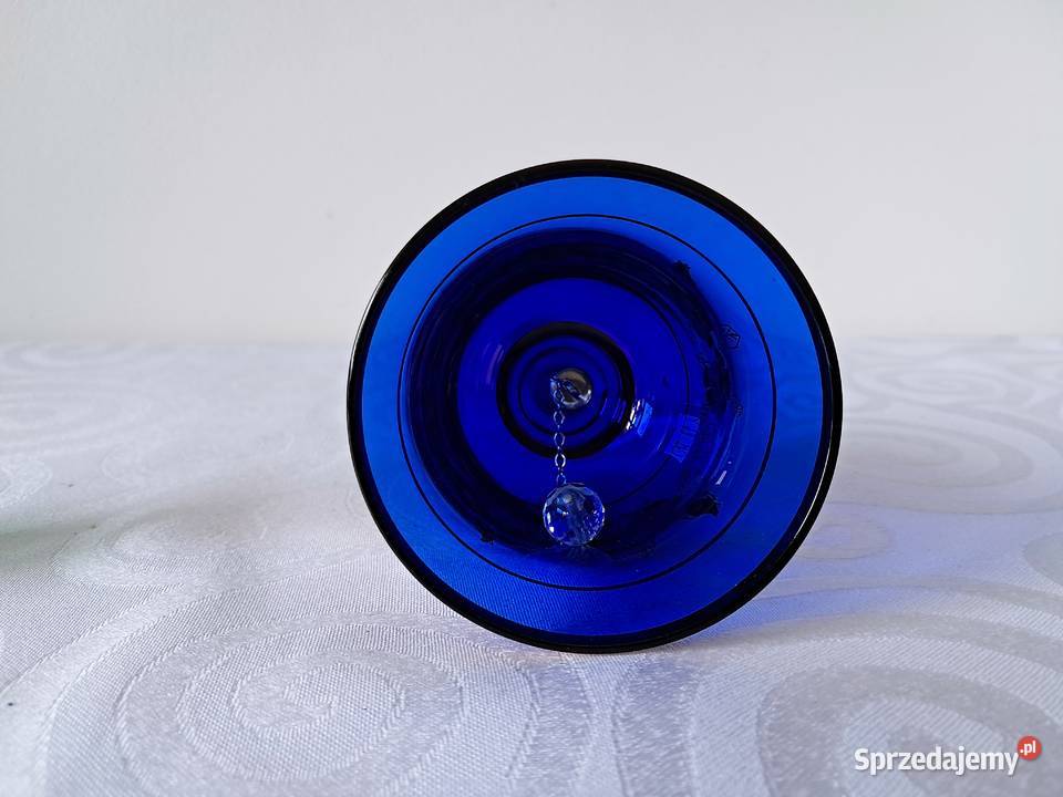 DZWONEK SZKLANY KOBALTOWY BOHEMIA CZECHOSŁOWACJA Porcelana i szkło
