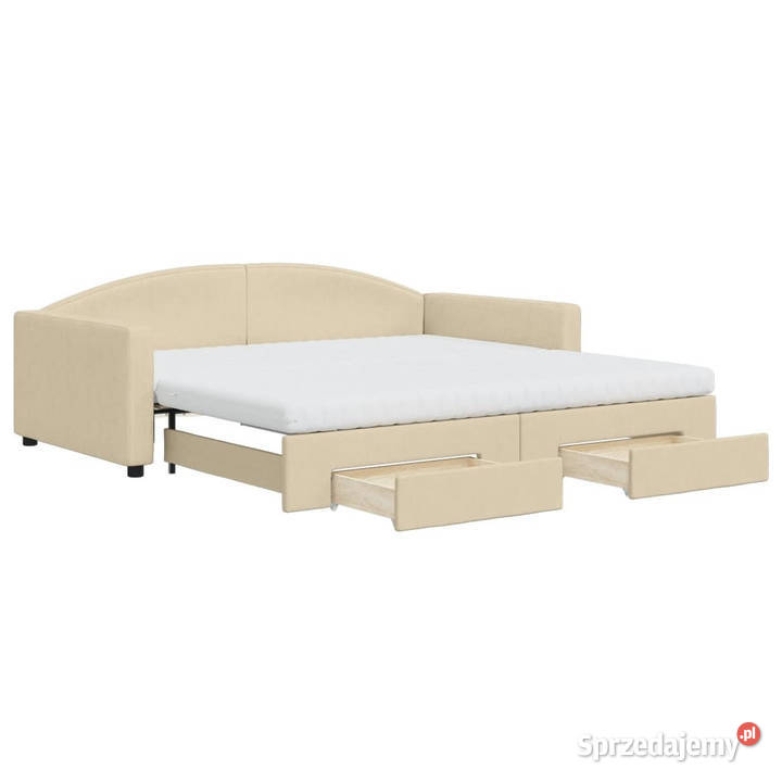 Sofa rozsuwana z szufladami kremowa tkanina Warszawa