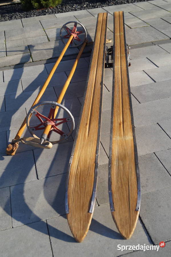 Stare narty jesionowe 185 z kijkami podkarpackie Pruchnik