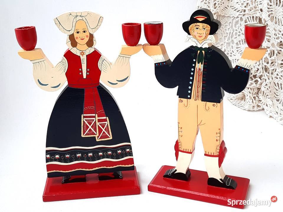 Stary drewniany świecznik Szwecja 2 sztuki łódzkie Łódź sprzedam