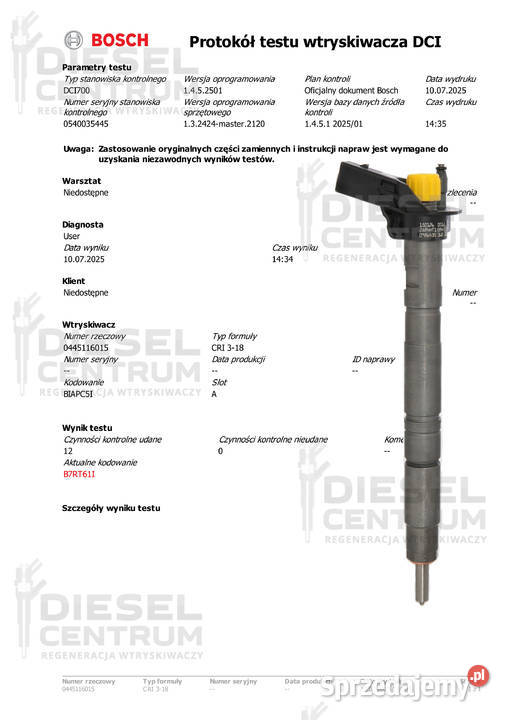 Wtryskiwacz 0445116015 0445116023 Audi A4 A6 Q7 osobowe Wtryskiwacze