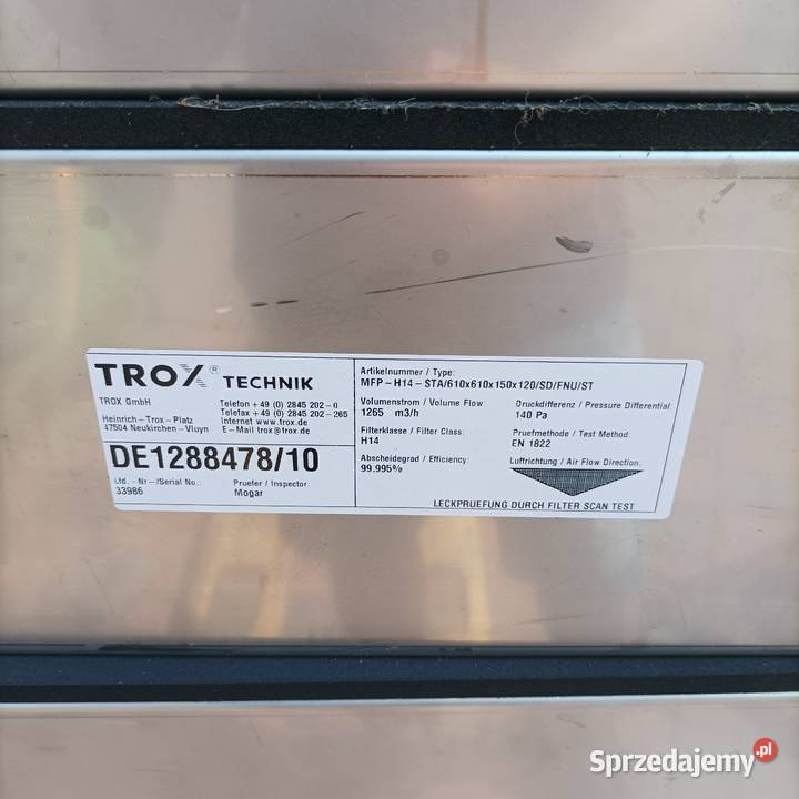 TROX Filtry czyszczenia powietrza typ Nowy Tomyśl