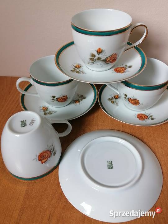 Cztery duety zielono brązowe różyczki Wawel PRL