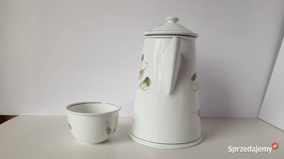 Emaliowany zestaw dzbanek filiżanka Olkusz PRL śląskie