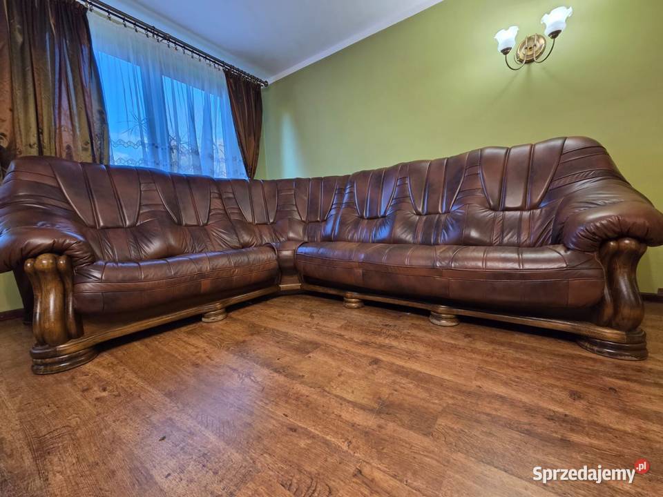 Skórzany Narożnik na stelażu dębowm Skóra Gorzów Wielkopolski