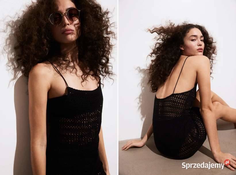 czarna sukienka o wyglądzie szydełkowej robótki Toruń