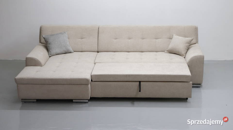 TJE Narożnik funkcją spania BEŻOWA tkanina 266cm Poznań