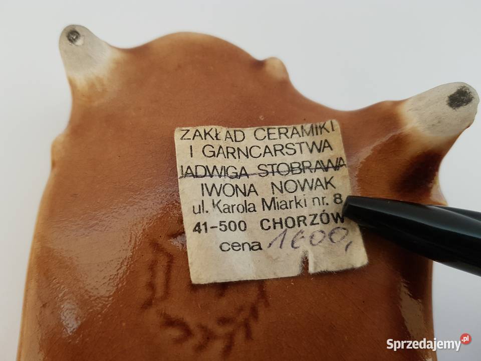 Sygnowane puzderko szkatułka z etykietą Ceramika śląskie Dąbrowa Górnicza