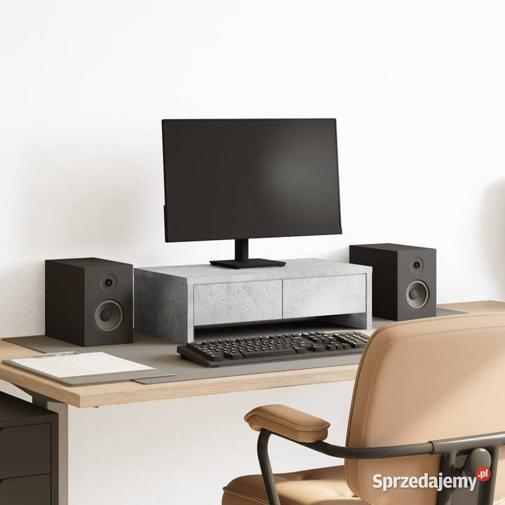 Podstawka pod monitor z szufladami szarość