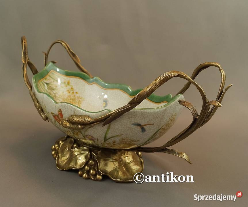 Patera secesyjna porcelana zakuta w brąz sprzedam