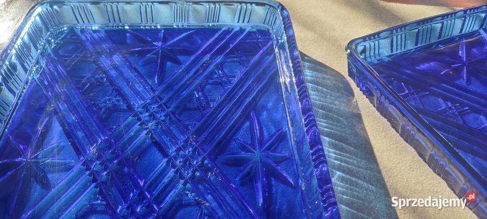 Taca patera szkło barwione kobaltowe 2kpl