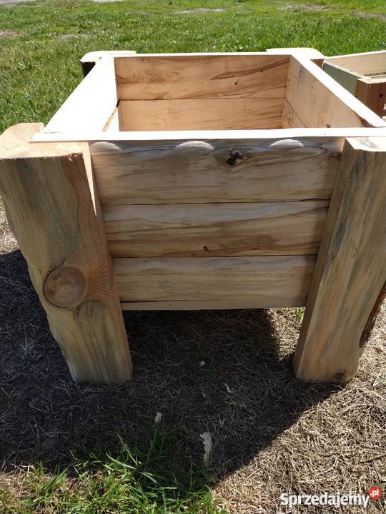 2 Dwie Donice drewniane na kwiaty surowe drewno Meble ogrodowe lubelskie Łuków