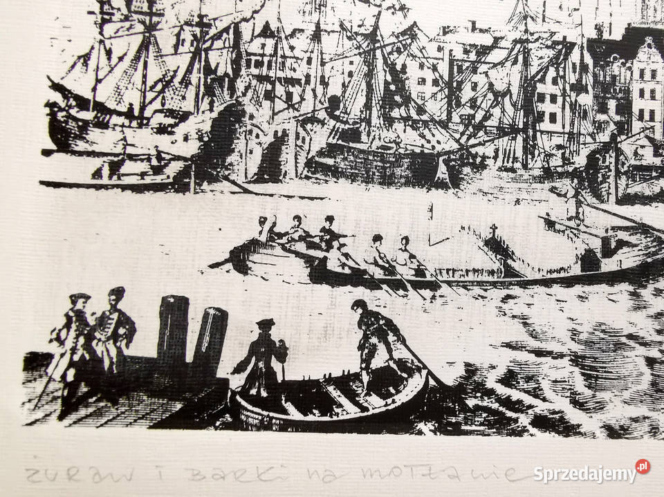 Gdańsk Żuraw i barki na Motławie GRAFIKA