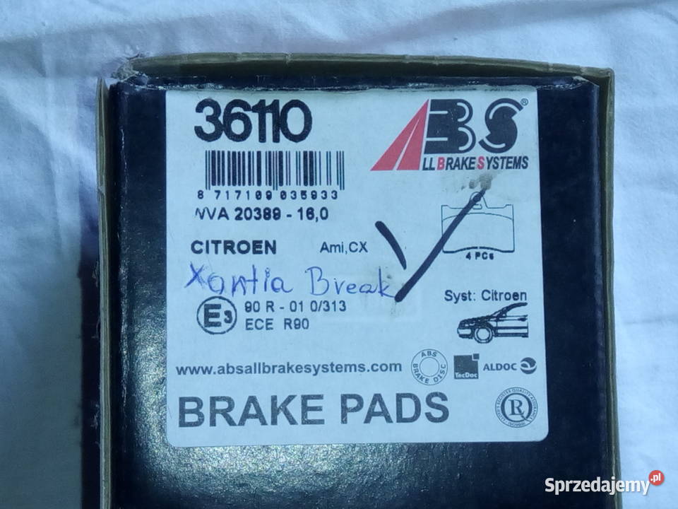Citroen Xantia Kombi Tarcze klocki hamulcowe Tył Układ hamulcowy Części samochodowe Pruszcz Gdański