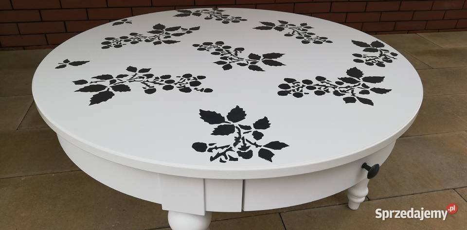 Stolik z szufladą okrągły biały kawowy stół Garwolin