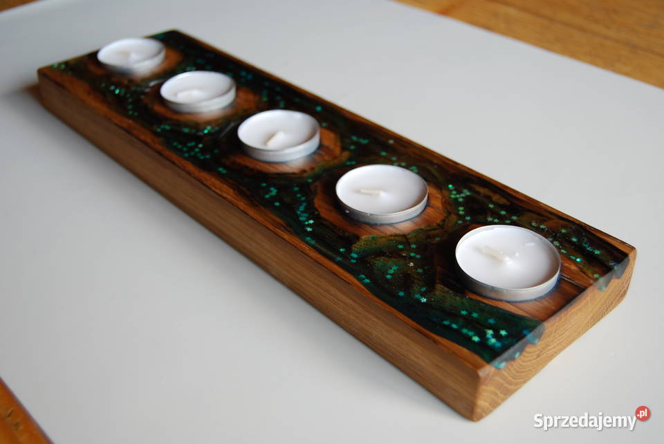 świecznik drewno żywica tealight rękodzieło Myślenice