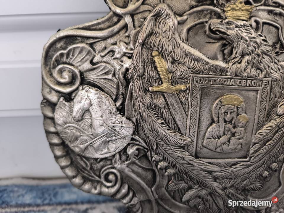 Piękny Ryngraf z orłem polskim i matką boską Łódź
