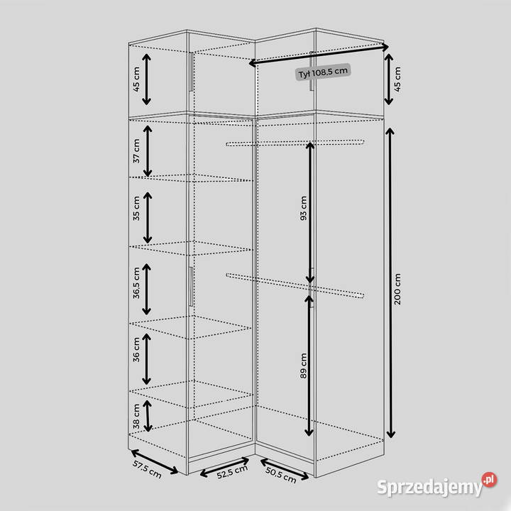 Szafa narożna z systemu Kos 109x109 dąb artisan