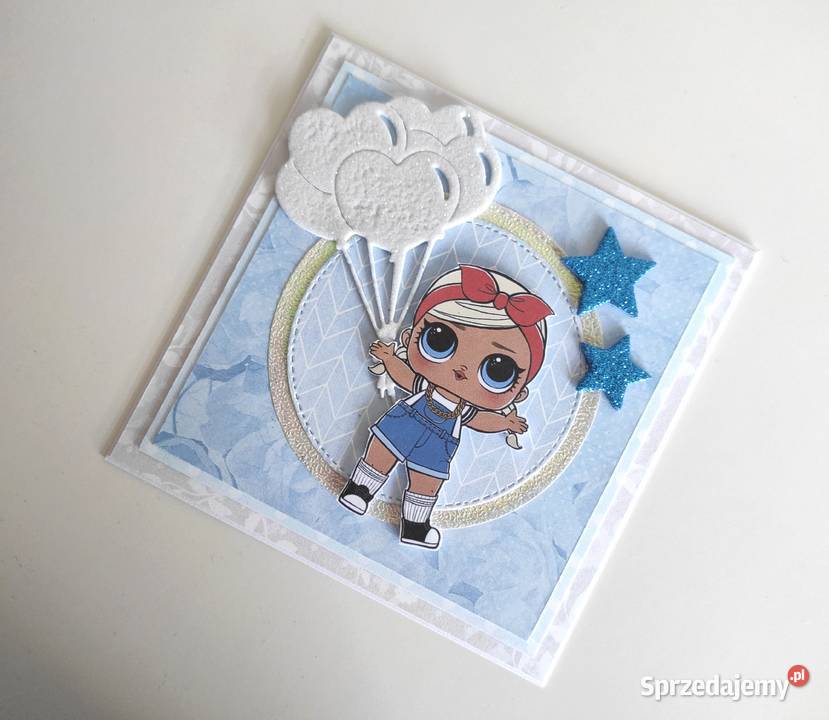 Kartka na urodziny ręcznie robiona LOL niebieska Łódź sprzedam