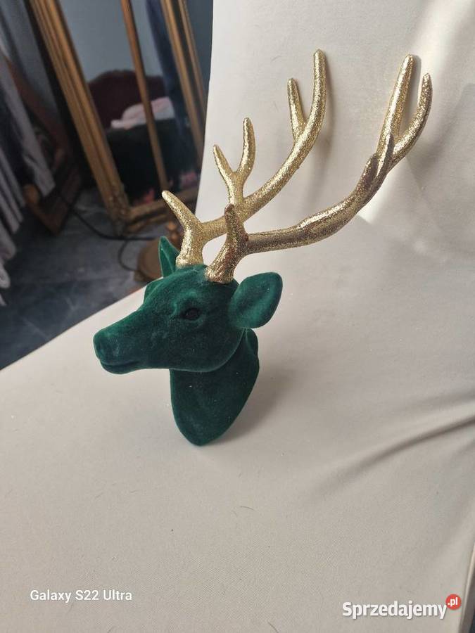 Welurowa głowa renifera zielona duża Skierniewice