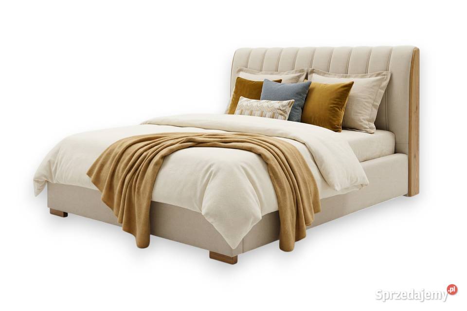 Sypialniane łóżko ARIA 140x200 beżowe z drewnem Łódź