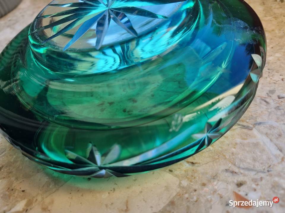 Duża popielnica zielone szkło PRL Porcelana i szkło